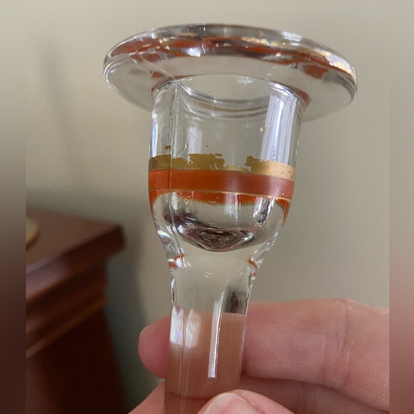 Vintage Set of 2 Candlesticks Clear w/ Hand painted Orange, Gold & Flowers - Picture 9 of 16